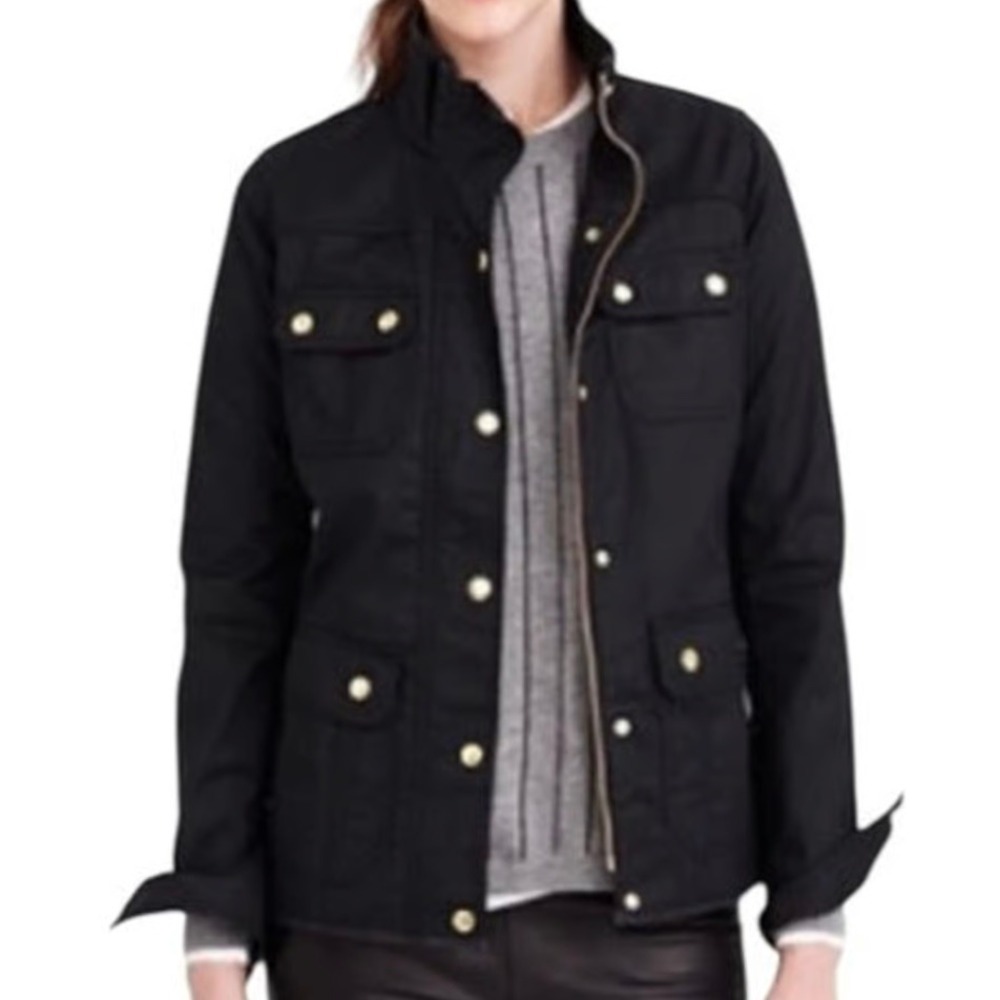 J. Crew Black Downtown Field Utility Jacket Zip Snap S Military Waxed Women's